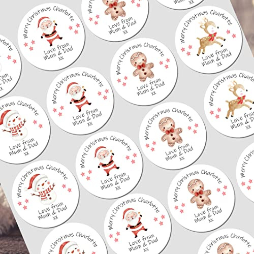 Personalised Christmas Stickers for Gift Wrapping Presents Tags Labels Snowman Reindeer Santa Gingerbread
