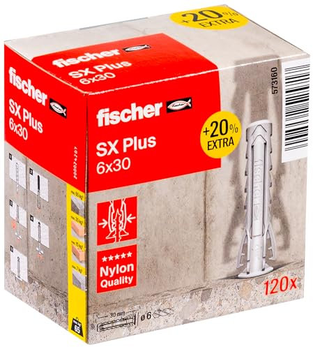 fischer - Tassello in Nylon multimateriale SX Plus 6 x 30 + 20% di Contenuto aggiuntivo Gratuito/Confezione da 120