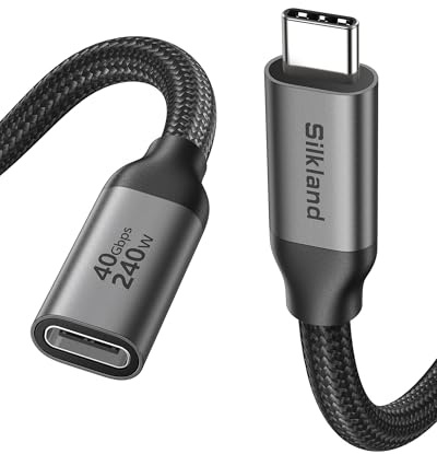Silkland 40Gbps Cable Alargador USB C 50CM Macho a Hembra para Thunderbolt 4, 8K@60Hz, Dual 4K@60Hz, PD3.1 240W, Cable Extensión Tipo C, USB4 para iPhone 17/16/15, MacBook Pro/Air, SSD, Dock, Hub