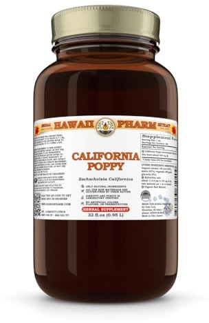 California Poppy (Eschscholzia Californica) Dry Seed Tincture, Made in Hawaii, Raw Materials, All Natural, Vegan, Pure Liquid Extract - 32 fl.oz