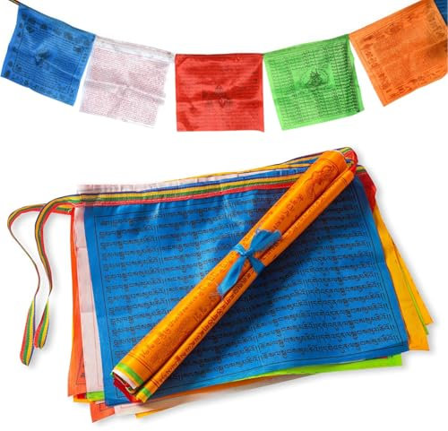 Tibetische Gebetsfahnen,7 Meter Gebetsfahnen Tibet Outdoor,Gebetsfahnen Bedeutung,Handgefertigt, 20 Fähnchen (je 28x35cm),Buddhistische Gebetsfahnen,Prayer Flags,Fahne Garten