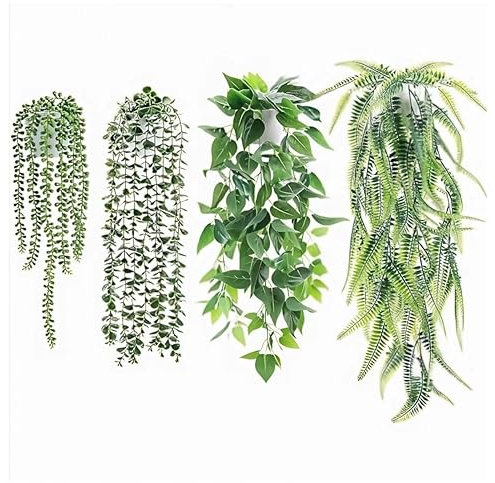 UMLIPOT KüNstliche Pflanzen HäNgepflanze KüNstlich Kunstpflanze ，KüNstliche HäNgepflanzen, KüNstliche Eukalyptus FüR Wand,Wohnzimmer,Balkon,Garten Innenbereich Kunstpflanze 4 Stück