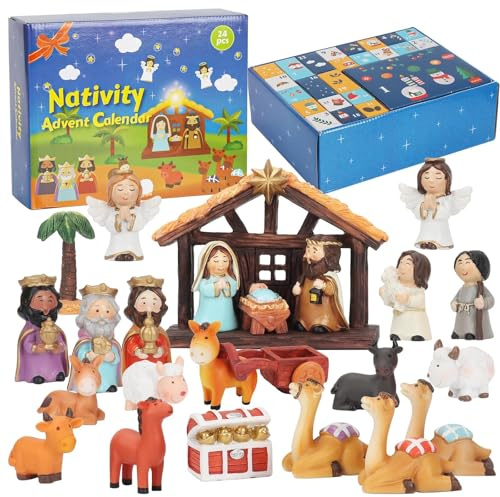 Krippen-Adventskalender 2025 Kinder - Krippengeschichte Geschenke für Kleinkinder 24 Tage Xmas Count Down Box, christliche religiöse Weihnachten Countdown Kalender (Figurenset)