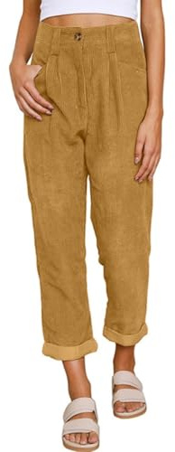 Yutdeng Pantaloni da Donna Eleganti Pantaloni Larghi a Gamba Dritta Pantalonis in Velluto a Coste in Tinta Unita Pantalonis Elastica Vita Alta Pantalone Casual con Tasche