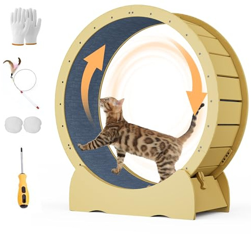 Rueda de ejercicio para gatos de 41 pulgadas, rueda de ejercicio para gatos de interior, con superficie suave alfombrada, bloqueo de seguridad y diseño silencioso, rueda ideal para correr, caminar
