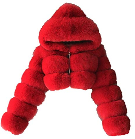 TURWXGSO Faux Fur Coat for Women Short Cardigan Hooded Jacket Women's Long Sleeve Imitation Fox Fur Plush Jacket Solid Color Autumn Winter Warm Luxe Casual Outerwear