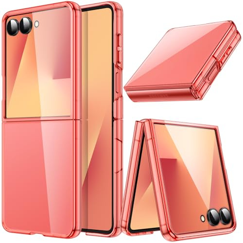 JETech Funda Transparente para Samsung Galaxy Z Flip 7, Rojo Coral