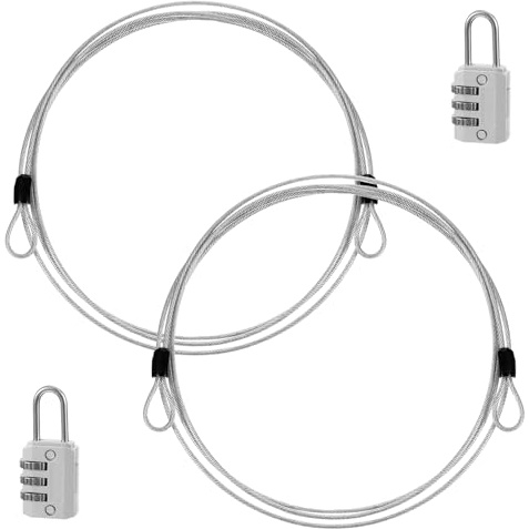 2 Pack Thin Cable Lock Double Loops 6.6Ft Long 2.5mm Braided Steel Coated Security Cables with Lock, Silver Bike Locks Cables Safety Cable Wire for Luggage, Outdoor, Clothesline