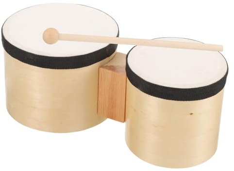 Bongó 4 y 5 Pulgadas de Madera Beige para Iniciación Musical | Uso en Juego y Educación Temprana, Incluye Baqueta, Sonido Estable y Gran Durabilidad