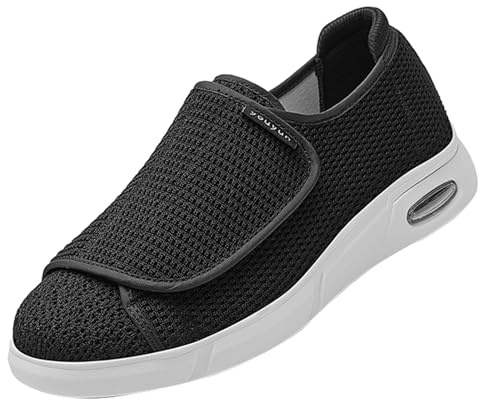 CVFOMBN Chaussures De Marche Larges pour Hommes,Diabétiques Oedème Bouffi Pied Scratch Orthopédiques Oignons pour Personnes âgées Antidérapante Coussin.Black,45