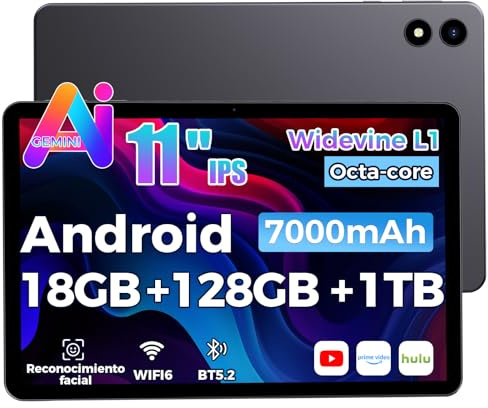 RebotAi 2026 Tablette 11 Pouces Android 15 avec Gemini AI, 18Go RAM + 128Go ROM + 1To TF, Widevine L1/WiFi 6/BT5.2/7000mAh/Identification Faciale Tablette Tactile
