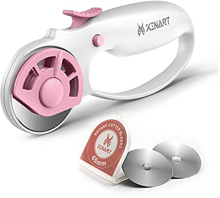 Xinart Cortador giratorio de 45 mm para bloqueo de seguridad de tela, ergonómico, clásico, cómodo, de tela, pequeño cortador giratorio para costura, acolchado, manualidades, color rosa