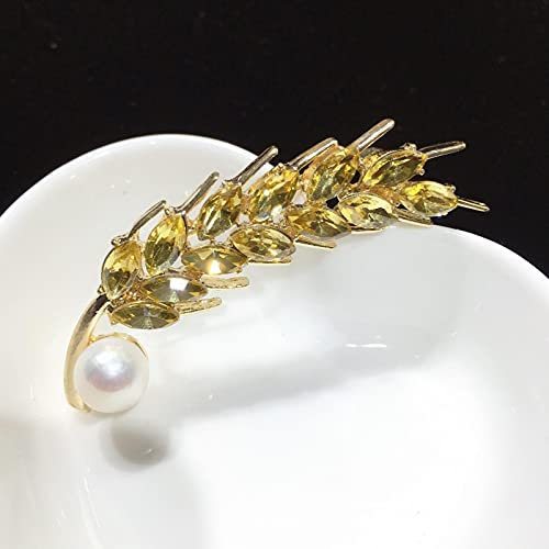 hcma Broche de Perlas, Broche de Flores con Cristales para Mujer, Broche de Espiga de Trigo, broches, joyería de Perlas de Agua Dulce Naturales