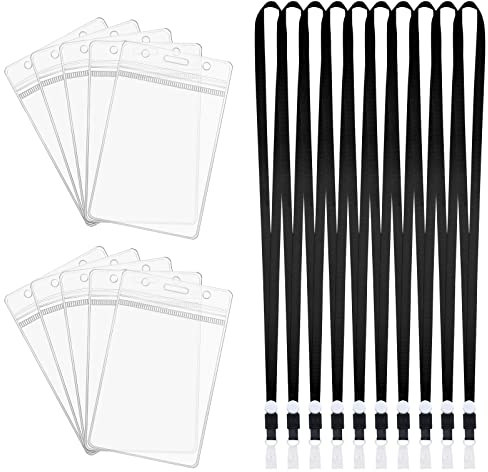 Vicloon Kartenhülle mit Lanyard, 10 Stück Wasserdichte Ausweishülle, Weiche, Transparenter PVC Ausweishülle mit Schlüsselband, Kartenhalter für/Geschäfts/Messe/Firmen/Schulen(Vertikalschnitt)