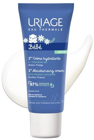 Uriage Bébé Crème Hydratante Visage - Edelweiss Bio et Beurre de Karité - Hydrate et Protège contre la Sécheresse - Absorption Rapide et non Collante - 97% d’Ingrédients d’Origine Naturelle - 40ml