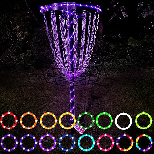 Waybelive LED Disc Golf Lights, Remote Control Disc Golf Rim Light for Disc Golf Basket, C Battery Box, 16 Color Change by Yourself, Waterproof, Super Bright to Play at Night