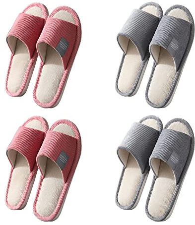 Teceyfeet 4 Pares Zapatillas de Estar por Casa Hombre Mujer Antideslizantes Pantuflas de Invitados Interior Slippers Lavable, 27cm Mujeres y 29cm Hombres