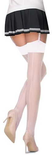 Annes styling Reggicalze da donna con calze autoreggenti sexy con cuciture posteriori, calze alte fino alle cosce con sospensore, calze a compressione da 20 denari, taglia grande Xena, White, XS-S