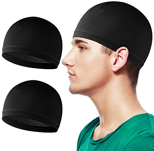 WLLHYF 2 Stück Herren Schädelmützen Weiche Beanie Schlafmützen Damen Dehnbarer Helmeinsatz Multifunktionale Kopfbedeckung Beanie Kappen für Radfahren Laufen