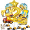 Bagger kinder 2. jahre luftballons geburtstag Deko set,geburtstagsdeko baustelle - Mit 6 Stück Bau-LKW-Modell Spielzeuggeschenken und Aufklebern