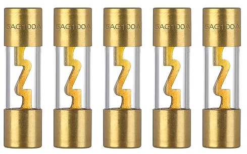 VEXUNGA 100A AGU Car Fuse Gold Plated 100 Amp Auto Audio Fuses Glass Tube for Automotive Stereo Power Protection (Pack of 5Pcs)