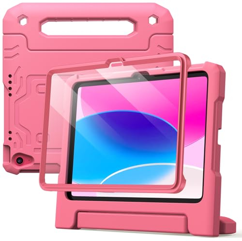 JETech Kids Case for iPad (A16) 11th/10th Generation (2025/2022) with Built-in Screen Protector, Shockproof Full-Body Handle Stand Tablet Protective Cover (Pink)