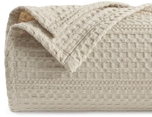 PHF Lightweight Waffle Weave Blanket King Size 104x 90, Soft Woven Summer Blanket for Hot Sleepers - Aesthetic Home Decor for Couch Bed Sofa, Pet Friendly, Natural/Linen