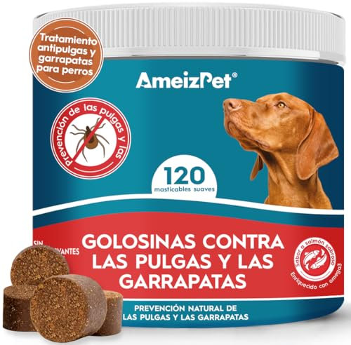 AmeizPet Pastiglie Per Cani Antipulci E Zecche, Antipulci, Compresse Masticabili Contro Le Pulci, Cuccioli E Cani Adulti, Enzimi Digestivi, 120 Dolcetti, 270g (9.5 Oz)