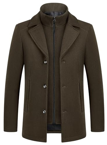KUDMOL Manteau Homme en Laine pour Hiver Chaud Trench Coat Classique Parka Pardessus Caban Slim Fit Business Duffle-Coats Coup-Vent Revers Overcoat(Cafe,M)