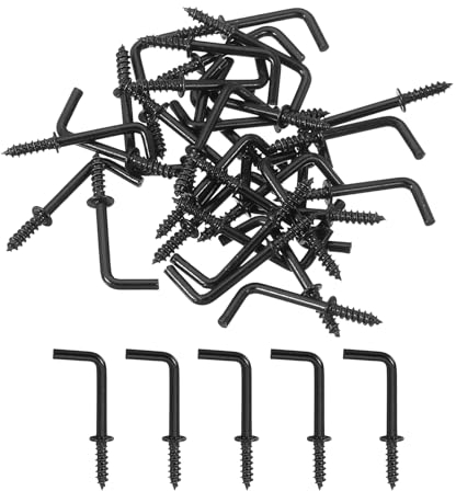 QUARKZMAN Ganci ad Angolo Retto, 50pz 3/4 Ganci a Vite a Forma di L Avvita Ganci, Ganci a Vite ad Angolo Retto in Metallo a Forma di 7 per Appendere, Nero