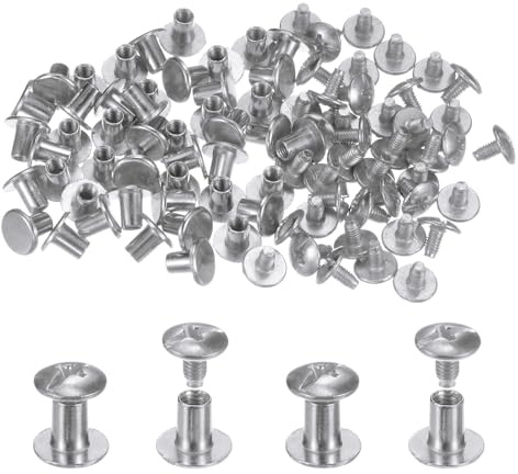 QUARKZMAN 100set Chicago Viti Bottoni 5/16 Testa Piatta Rotonda Lega Zinco per Chiodi Metallo Rivetti Borchie Metallo Rivetti Tono Argento per Lavorazione Pelle Borsa Cintura
