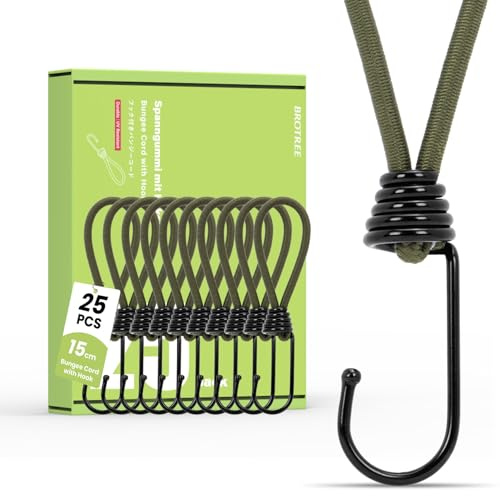 Brotree Spänngummi med Boll 50 Stycken 12.5cm Gummispännare med Kula Expanderslingor med Boll Robust för Presenning, Tält, Paviljonger, Banners, Camping - Militärgrön
