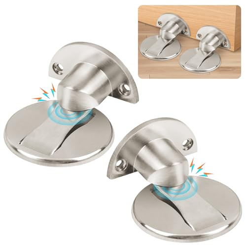 Flintronic 2 topes magnéticos para puerta de aleación de zinc, autoadhesivos con adhesivo y tornillos, soporte invisible para suelo, interior y exterior (plata cepillada)