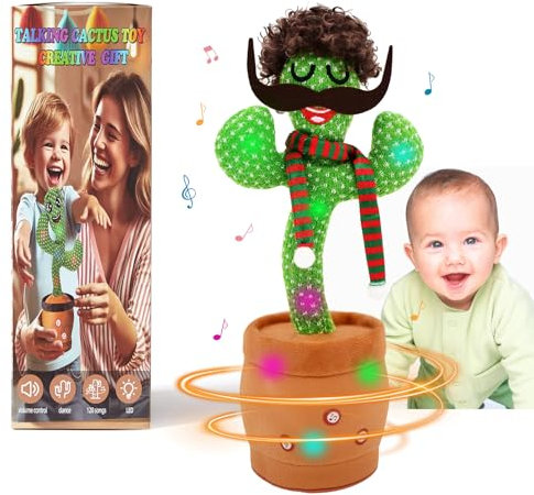 Ucikik Dancing Talking Cactus Toy for Baby, Singing Cactus with 120 Song+Dancing+Recording+LED, Recording Repeats What You Say Mimicking Toy 0-6 6-12 Months+ Babies 1 2 3 Year Old Boys Girls Toddlers