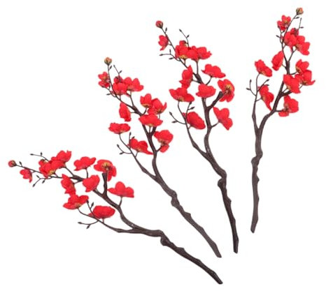 Abaodam 4 Bouquet De Fleurs De Prunier Bouquet De Fleurs Fausses Fleurs dans Un Vase Vignes De Fleurs De Cerisier Fleur Imitation Châtaigne Cerise Rouge Plastique