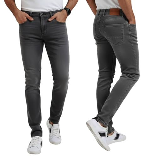 Rock Rivet Mens Jeans Slim Regular Fit Denim Straight Leg Trousers Stylish Fashion Pant Jean All Waist Sizes (UK, Waist & Inseam, 36, 34, Grey)