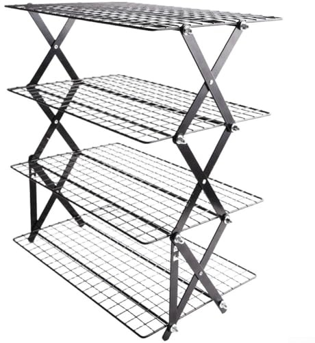 MeevrgR Grille de refroidissement pliable à 2/3/4 niveaux, réglable et empilable pour gâteaux, biscuits, pain, grille de refroidissement pliable (quatre couches)