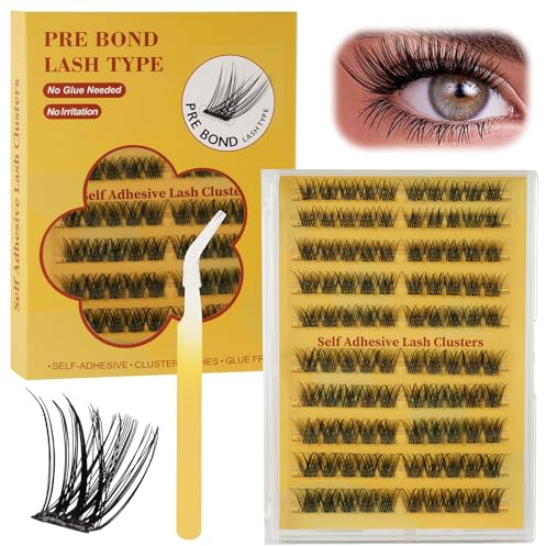 LOPHE Pestañas Postizas Autoadhesivas, Pestañas Pelo a Pelo Naturales, Kit de Pestaña Pre-pegado con Pinzas, Self Adhesive Eyelashes sin Pegamento, Fáciles de Usar para Principiantes DIY #03-120 Pcs