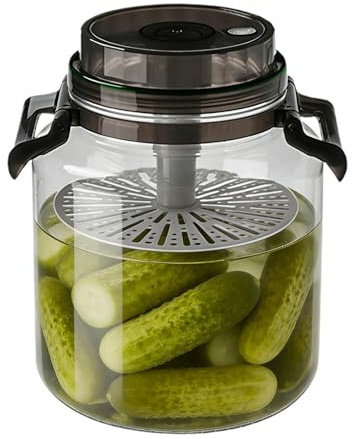 5 l glasburk med press-lock och bärhandtag – lufttätt jäsglas för surkål och gurkor | XXL förvaringsburk för torrvaror | fermenteringsglas BPA-fritt med silikontätning | 5 liter