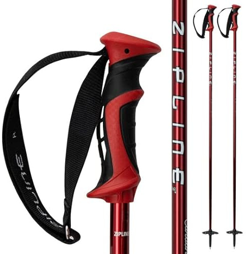 Zipline Blurr 16.0 Graphite Composite Downhill Ski Poles - Lightweight, Freeride All-Mountain, Vibration Dampening (Fire Engine Red, 52 in./132 cm)