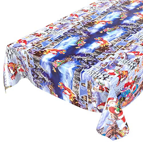 Anro Vaxbordsduk, vaxduk, bordsduk, jul, mörkblå julnatt, 240 x 140 cm, kantad