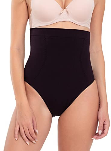 Channo Faja Reductora con Silicona en la Cintura. Modelo sin Costuras. Tejido elástico y Suave. (Faja Alta Negro, M)