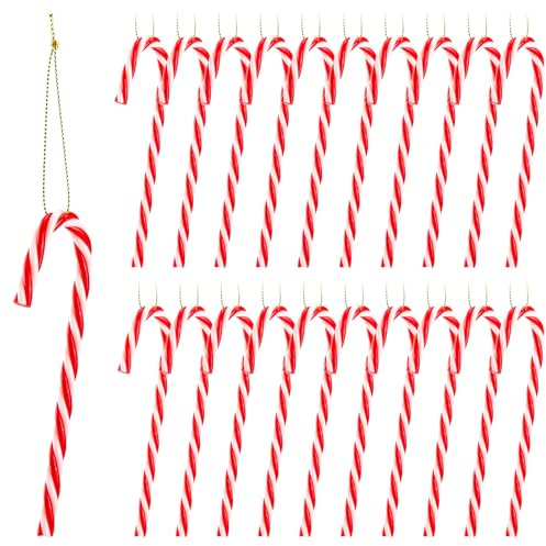 30 Pièces Sucre d'orge Boules de Noël Objets de décoration, Annhao Sucre d'orge pour Sapin, Suspendre Pendentif de Noël Rouge et Blanc Arbre de Noël Candy Cane de Fête Décorations