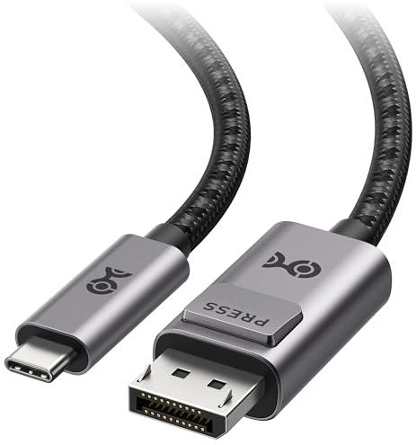 Cable Matters Premium Braided USB-C to DisplayPort Cable 1.8m (USB C to DP Cable) Support 8K 60Hz in Gray- Thunderbolt 4 / USB 4 Compatible with MacBook Pro Dell XPS iPhone 15 Pro Max Plus