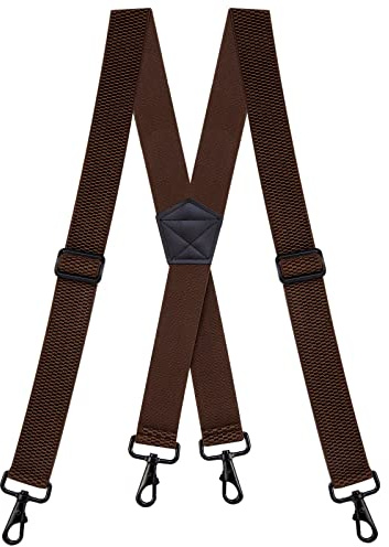 Buyless Fashion Heavy Duty Suspenders for Men - 48 Adjustable Straps 1 1/2 - X Back with Strong Hooks - 5146-Brown