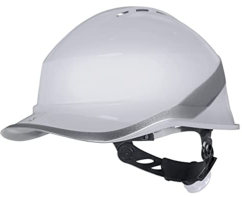 Vented Construction Site Helmet with Baseball Visor, ABS Plastic, Rotor Closure, Head Circumference 53-64 cm, Dielectric Deltaplus Diamond VI Wind - One Size, White