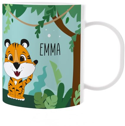 Striefchen® Kindertasse mit Namen aus Kunststoff Tiermotiv Tiger