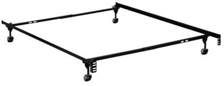 BOWERY HILL Modern Adjustable Twin/Full Bed Frame, Heavy Duty High Carbon Steel, Black Finish, Solid Rivet Construction, Industrial Style with Casters and Headboard Brackets, 64 L x 39 W x 7 H