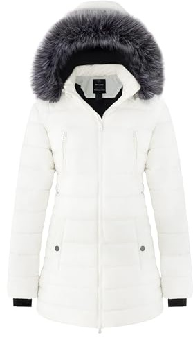 Wantdo Femme Manteaux d'hiver Longueue Coupe-Vent Parka à Capuche Amovible | Imperméable,Coupe-Vent,Chaud,Capuche en Fausse Fourrure Amovible,Nombreuses Poches,Tour de Taille Réglable,Randonnée
