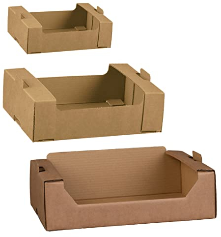 MAQA 5 pz Cassetta di cartone per cesti, scatole per frutta, cesto regalo vuoto, cassettina in carta, vassoio rettangolare avana 39x29x11 cm